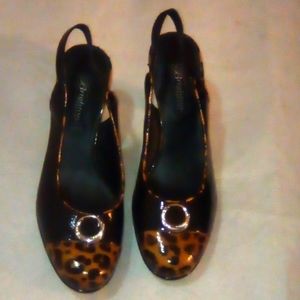 Brighton, made in Italy, black Patent Leather and Leopard print, size 10 M
